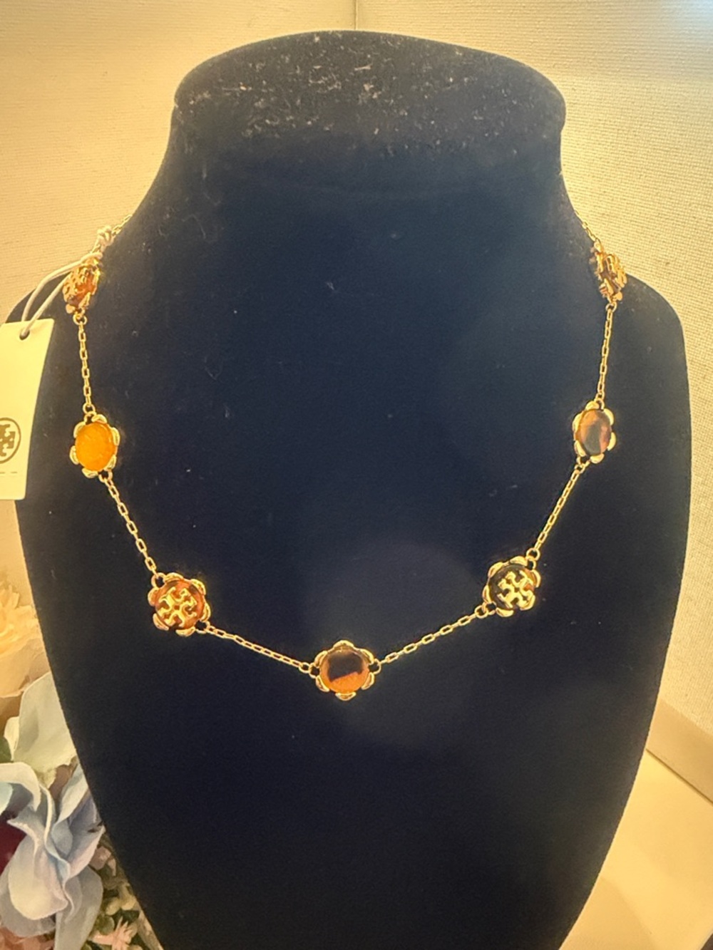 TORY BURCH Authentic Logo Tortoiseshell Necklace New With Tag